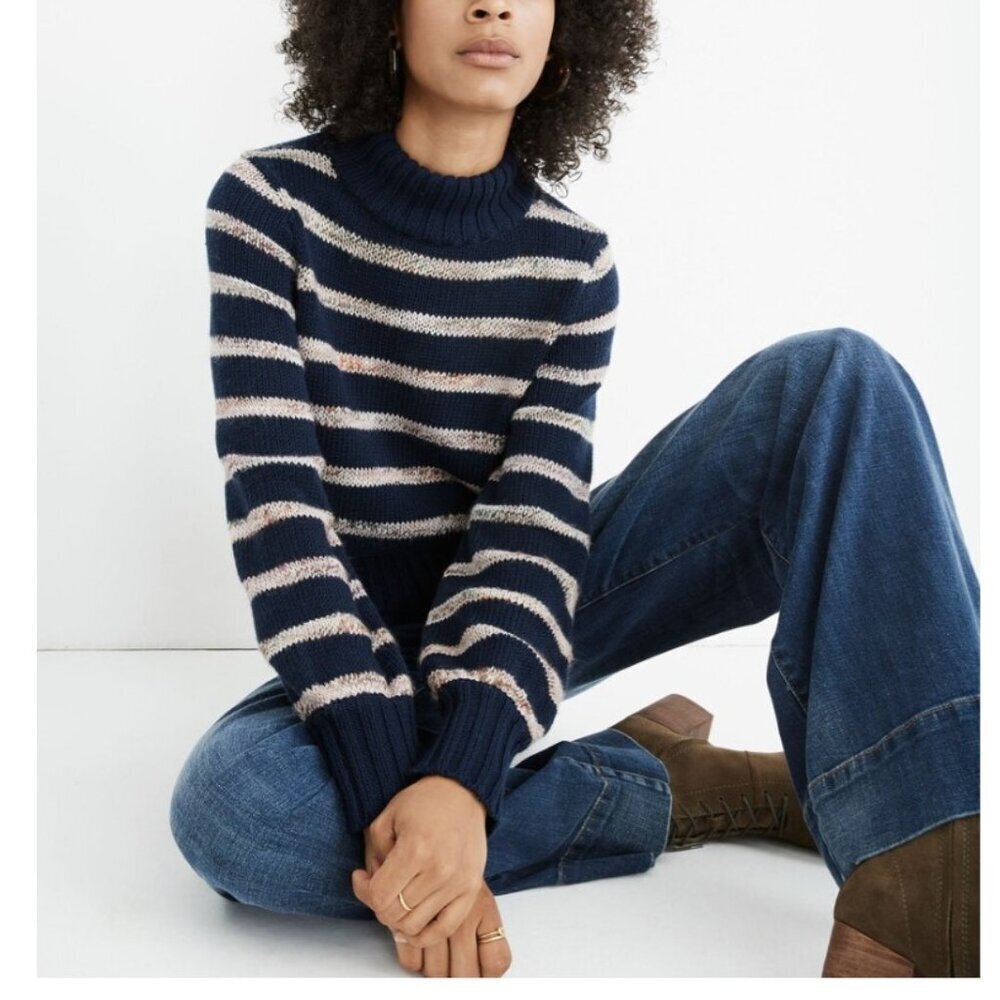 Madewell Striped Metcalf Mockneck Navy Striped Sweater Sz S